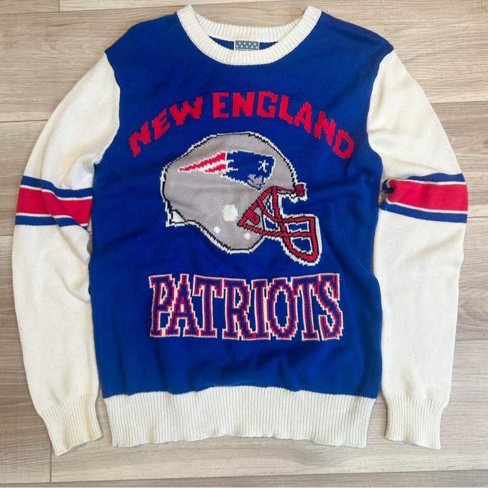 Junk Food Clothing Patriots Blue and White Crewneck Sweater